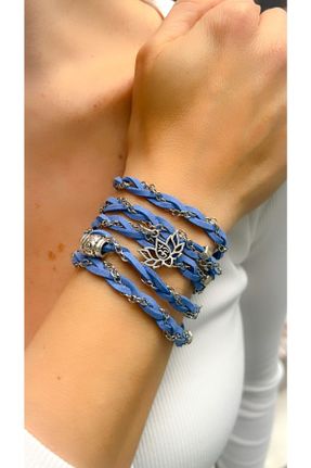 دستبند جواهر آبی زنانه روکش نقره کد 315990388