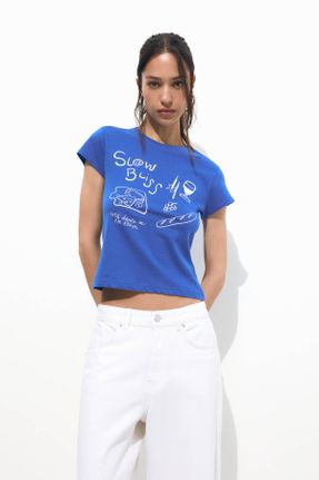 تی شرت آبی زنانه یقه گرد کد 834389135
