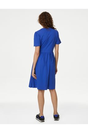 لباس آبی زنانه بافت پنبه (نخی) رگولار آستین-کوتاه کد 834410566