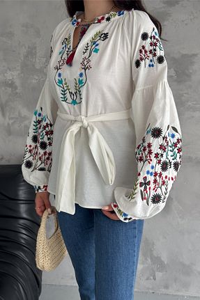 بلوز سفید زنانه ساده FEMELLE - کد 834453364