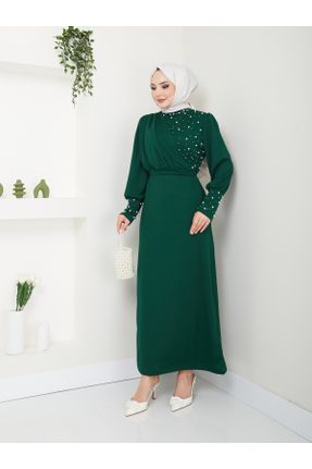 لباس مجلسی سبز زنانه کرپ رگولار کد 834445299