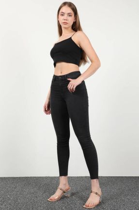 شلوار جین طوسی زنانه پاچه رگولار فاق بلند جین استاندارد کد 416036319