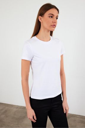 تی شرت سفید زنانه یقه گرد تکی بیسیک کد 808149412