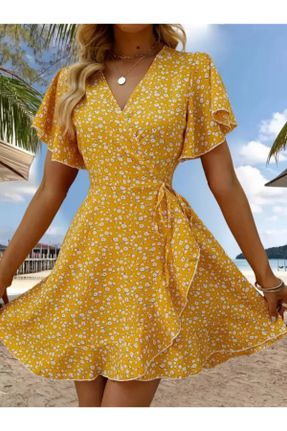 لباس زرد زنانه بافتنی راحت آستین-کوتاه کد 834151330