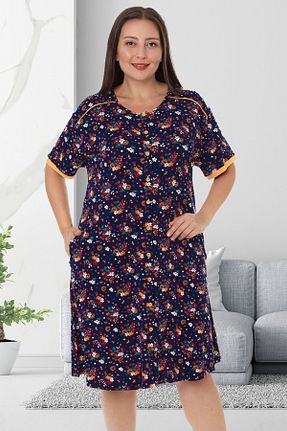 لباس شب سایز بزرگ سرمه ای زنانه گلدار Bella Linda - کد 814609736