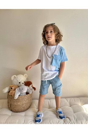 ست بالاتنه و پائین تنه آبی بچه گانه جین YİGİT BUTİK - کد 834360552