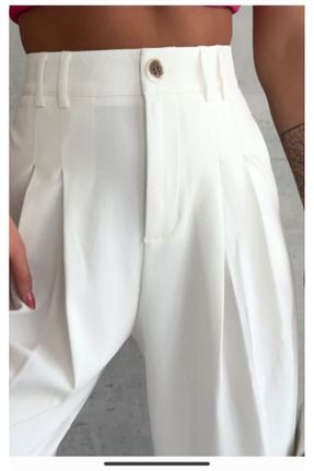 شلوار سفید زنانه پارچه فاق بلند کد 820216054