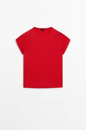 تی شرت قرمز زنانه پنبه (نخی) کد 824346750
