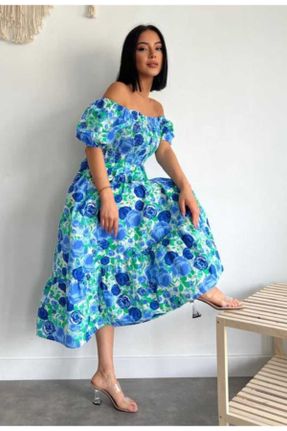 لباس آبی زنانه بافتنی پنبه - پلی استر راحت کد 827702468
