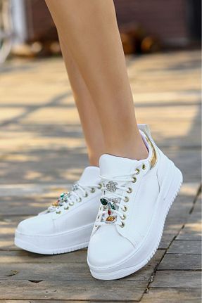 کفش بیرون سفید زنانه چرم مصنوعی LEYDİ SHOES - کد 834240182