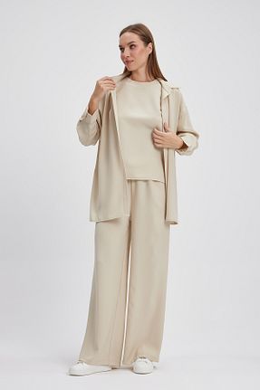 ست بالاتنه و پائین تنه بژ زنانه بافتنی missşuşivibe - کد 834256914
