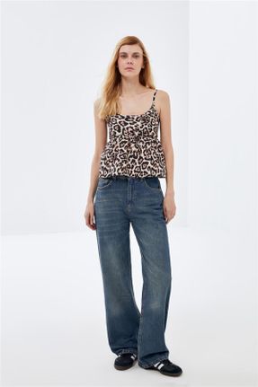 شلوار جین آبی زنانه پاچه گشاد فاق بلند استاندارد کد 804039608