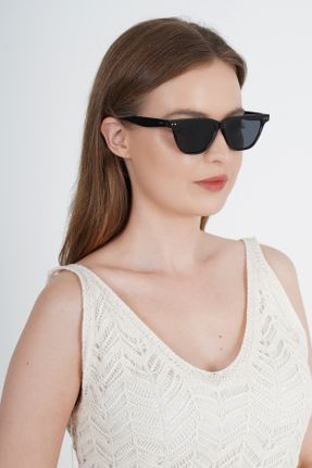 عینک آفتابی مشکی زنانه 47 UV400 پلاستیک آینه ای گربه ای کد 834466044