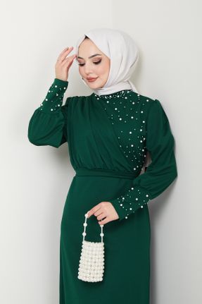 لباس مجلسی سبز زنانه کرپ رگولار کد 834445299