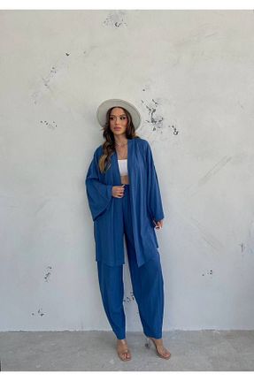 ست بالاتنه و پائین تنه آبی زنانه بافتنی Genel Markalar - کد 833512482