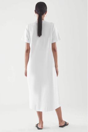 لباس سفید زنانه بافت پنبه (نخی) راحت آستین-کوتاه بیسیک کد 834437157