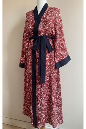کیمونو قرمز زنانه مخلوط ویسکون بافتنی طرح گلدار بلند کد 827158281