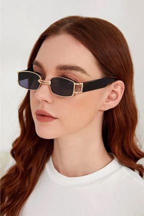 عینک آفتابی مشکی زنانه 50 UV400 فلزی مات مستطیل کد 120109606