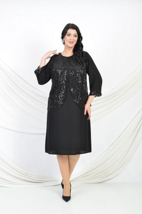 لباس مجلسی سایز بزرگ مشکی زنانه A-line کد 384850177
