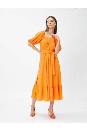 لباس نارنجی زنانه بافتنی رگولار آستین-کوتاه کد 690952631