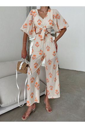 ست بالاتنه و پائین تنه نارنجی زنانه بافتنی Oyer Moda - کد 822185417