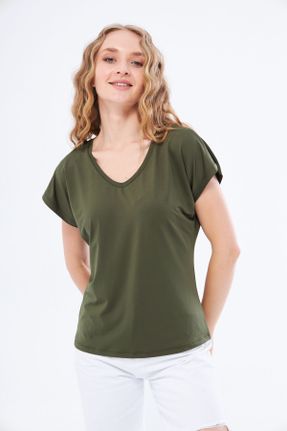 تی شرت سبز زنانه رگولار یقه هفت پلی آمید تکی بیسیک کد 831789472