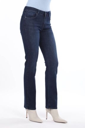 شلوار جین سرمه ای زنانه پاچه رگولار فاق بلند جین استاندارد کد 51842592