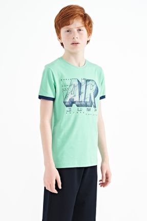 تی شرت سبز بچه گانه رگولار یقه گرد تکی جوان کد 712477076