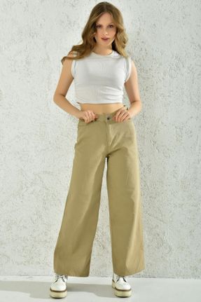 شلوار جین بژ زنانه پاچه راحت فاق بلند جین کد 214592106
