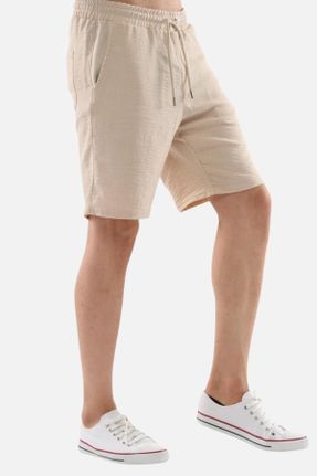 شلوارک بژ مردانه فاق بلند بافتنی مخلوط کتان رگولار کد 713575752
