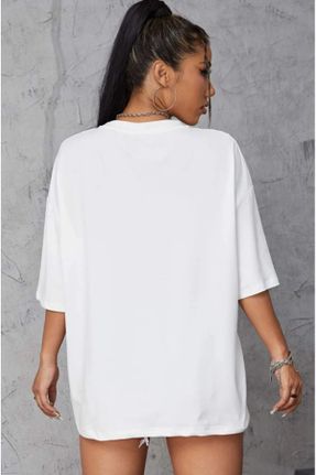 تی شرت سفید زنانه اورسایز یقه گرد پنبه (نخی) تکی کد 834587110