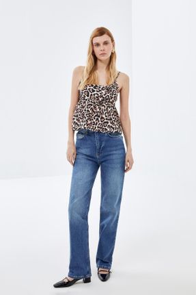 شلوار جین آبی زنانه پاچه ساده فاق بلند استاندارد کد 821529206
