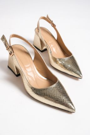 کفش پاشنه بلند کلاسیک طلائی زنانه پاشنه ضخیم پاشنه متوسط ( 5 - 9 cm ) کد 772496461
