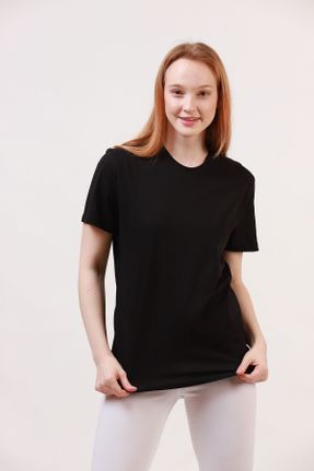 تی شرت مشکی زنانه ریلکس یقه گرد بیسیک کد 650137267
