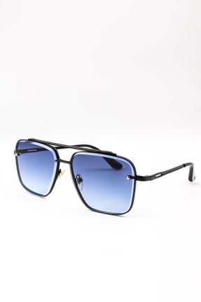 عینک آفتابی آبی زنانه 50 UV400 فلزی سایه روشن هندسی کد 347703344