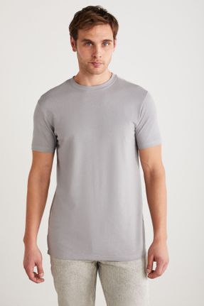 تی شرت طوسی مردانه اسلیم فیت یقه گرد تکی جوان کد 815376876