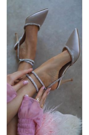 کفش پاشنه بلند کلاسیک بژ زنانه سنگی پاشنه نازک پاشنه متوسط ( 5 - 9 cm ) کد 828406586