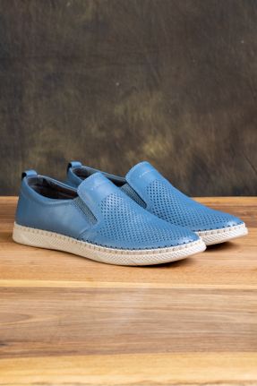 کفش کژوال آبی مردانه چرم طبیعی پاشنه کوتاه ( 4 - 1 cm ) پاشنه ساده کد 711585313