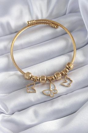 دستبند استیل (فولاد) طلائی زنانه استیل (فولاد) Gold - کد 834817410
