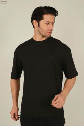 تی شرت مشکی مردانه اورسایز یقه خدمه تکی کد 827815714