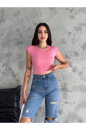 تیشرت صورتی زنانه کراپ Noa Noa - کد 834859669