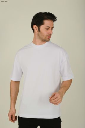 تی شرت سفید مردانه اورسایز یقه خدمه تکی کد 827815792