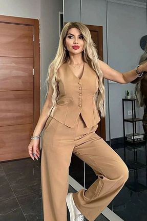 ست بالاتنه و پائین تنه بژ زنانه بافت TANE TASARIM - کد 823862842