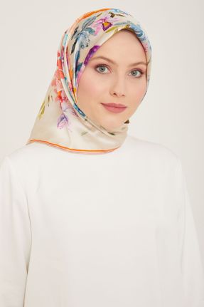روسری سفید ابریشم ضخیم 90 x 90 طرح گلدار کد 808143841