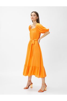 لباس نارنجی زنانه بافتنی رگولار آستین-کوتاه کد 690952631