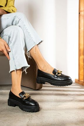 کفش لوفر مشکی زنانه چرم مصنوعی İmerShoes - کد 778720342