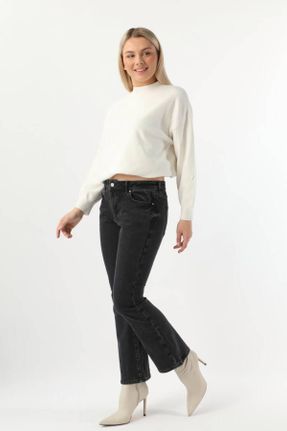شلوار جین طوسی زنانه پاچه رگولار فاق بلند جین استاندارد کد 456479542