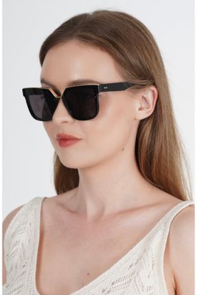عینک آفتابی مشکی زنانه 50 UV400 مات مستطیل کد 811446154
