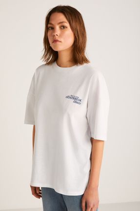 تی شرت سفید زنانه اورسایز یقه گرد تکی جوان کد 811946329