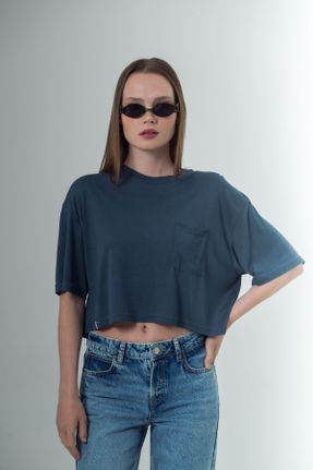 تی شرت آبی زنانه لش یقه گرد مودال تکی بیسیک کد 828598482